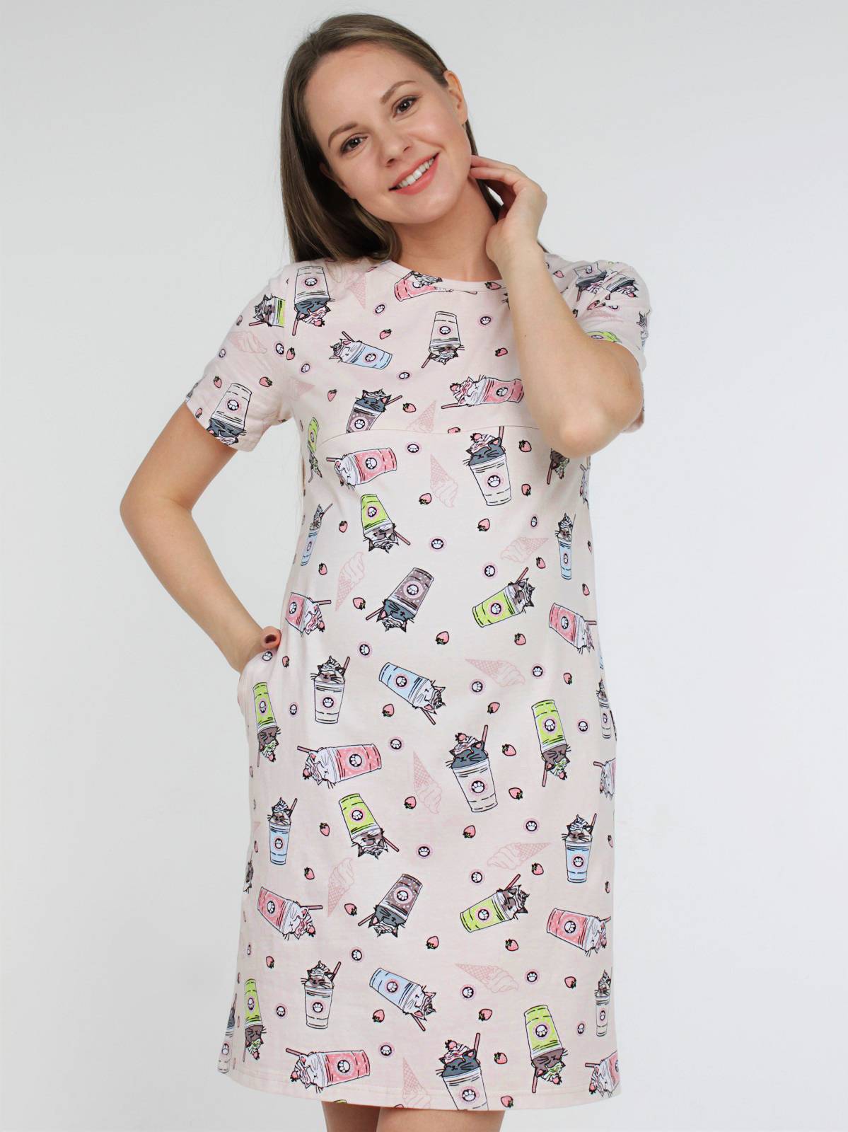 Сорочка для беременных и кормящих (домашнее платье) арт. 355070 бежевое