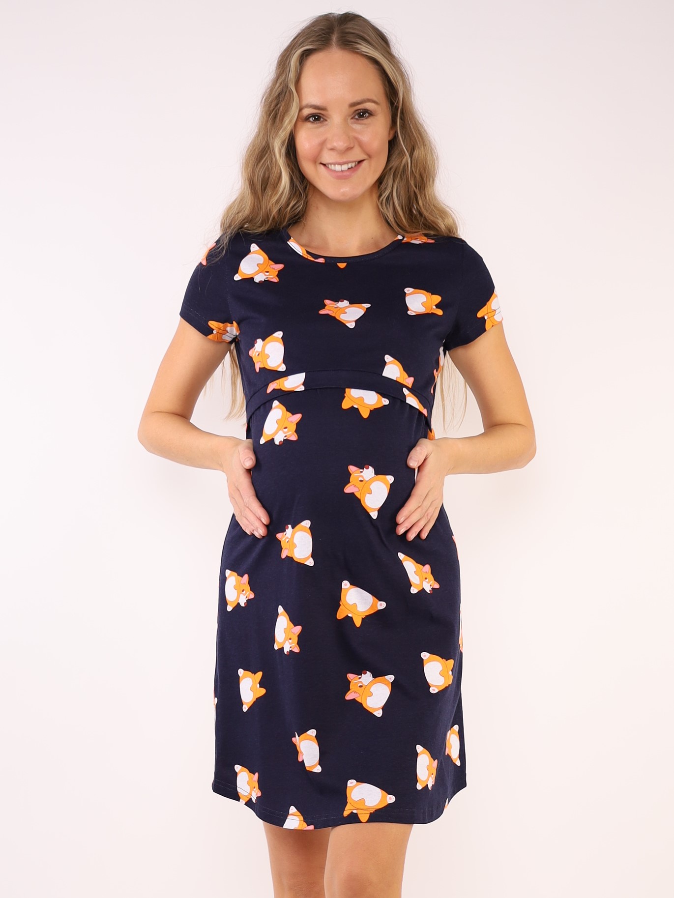 Сорочка для беременных и кормящих (домашнее платье) арт. 360360 синий/корги