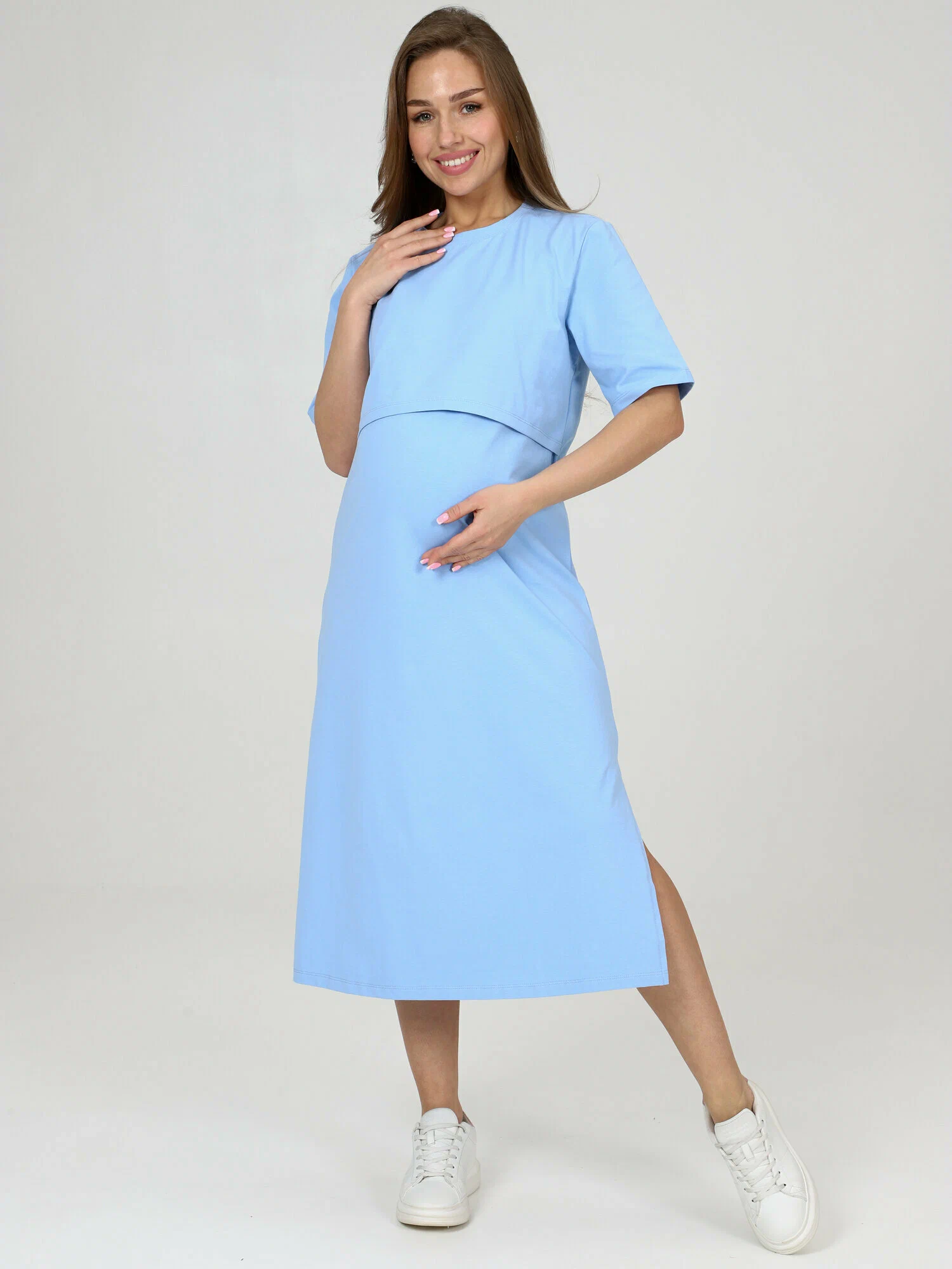 Платье для беременных и кормящих голубое арт. 400423
